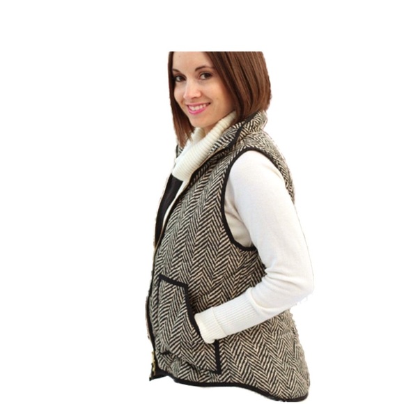 J. Crew Down Puffer Vest XS Black Tan - Picture 2 of 12